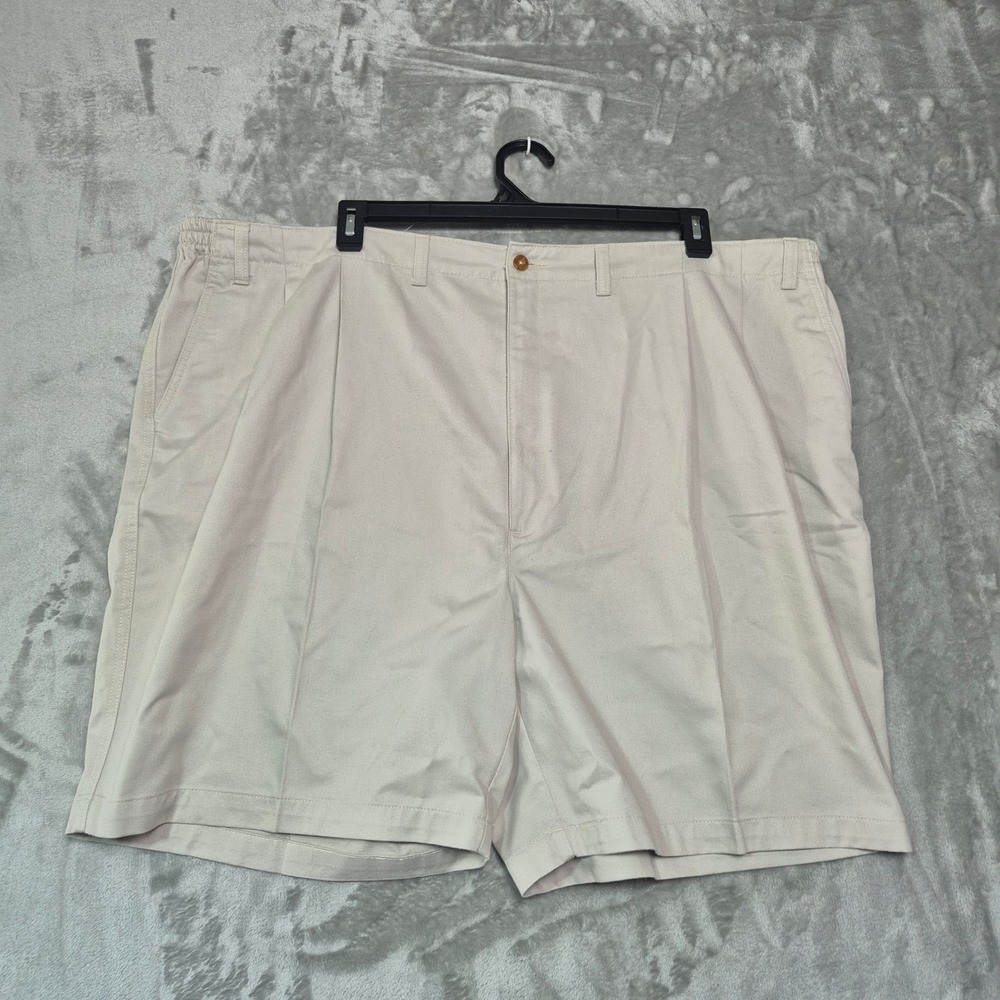Towncraft Mens Khaki Pleated Chino Shorts 50W Wrinkle Free Stain Release Beige